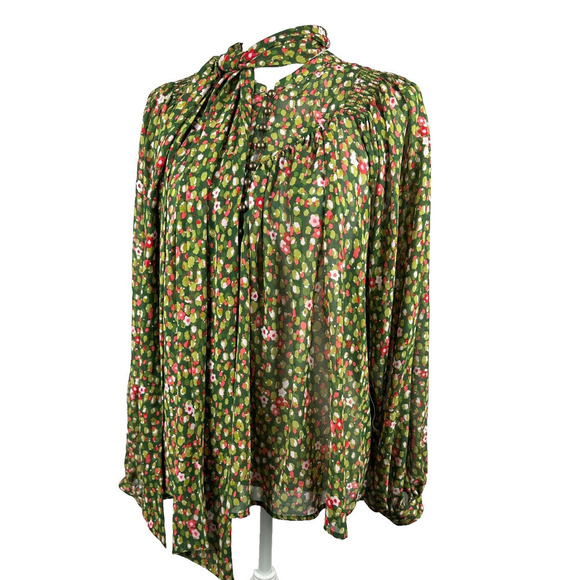 Happy X Nature Kate Hudson Women's Green Floral Peasant Top M New With Tags $78 - Picture 3 of 11